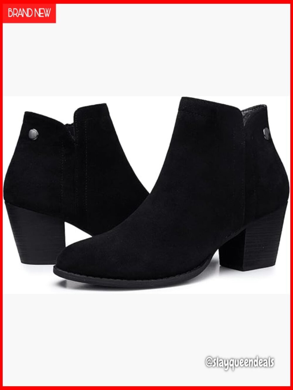 Faux Suede Ankle Booties with Chunky Low Heel and Side Zipper